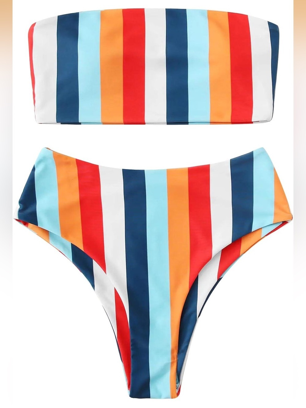 Bathing Suits Striped Bandeau Bikini High Waisted M. 2151/6-1